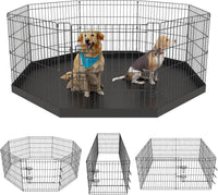 Artmeer 24"H Dog Playpen with Door & Octagonal Top Cover - 24"H Playpen + Octagonal Bottom Pad