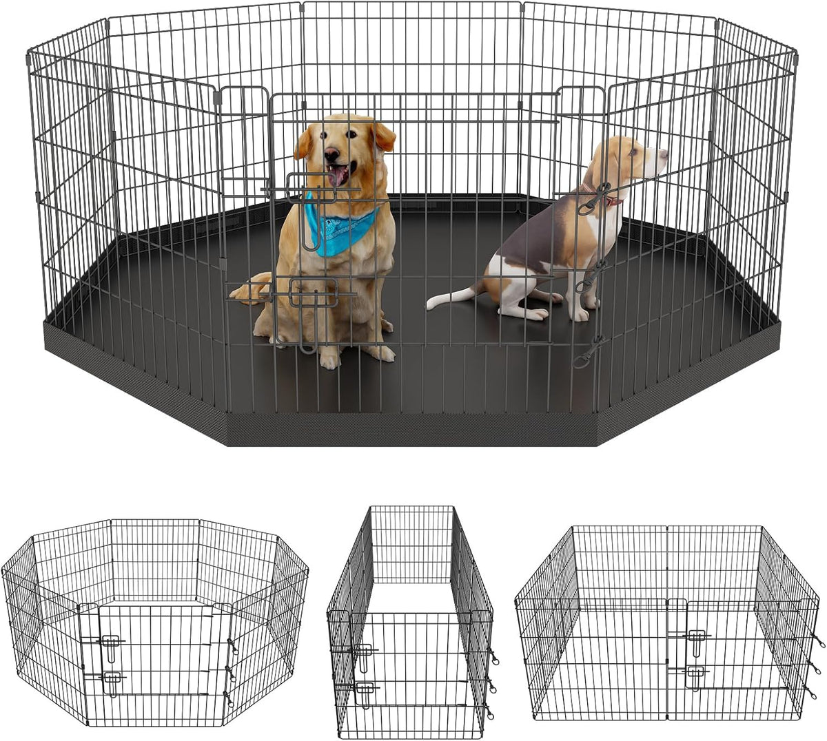 Artmeer 24"H Dog Playpen with Door & Octagonal Top Cover - 24"H Playpen + Octagonal Bottom Pad