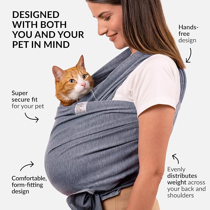 Dog Sling Carrier for Small Dogs - Anti-Anxiety Cat Sling, Puppy Pouch - Pet Sling in Gray Black Blue Green Pink Yellow (Gray, Standard)