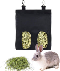Rabbit Hay Feeder Bag Hanging Hay Rack – Essentials for Small Pets - 2 Windows / Black