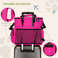 Dog Travel Bag,Weekend Pet Travel Bag Set for Dog and Cat,Airline Approved Tote Multi-Function Dog Bags for Traveling,Include 2 Collapsible Bowls,2 Food Storage Containers,1 Feeding Mat,Red