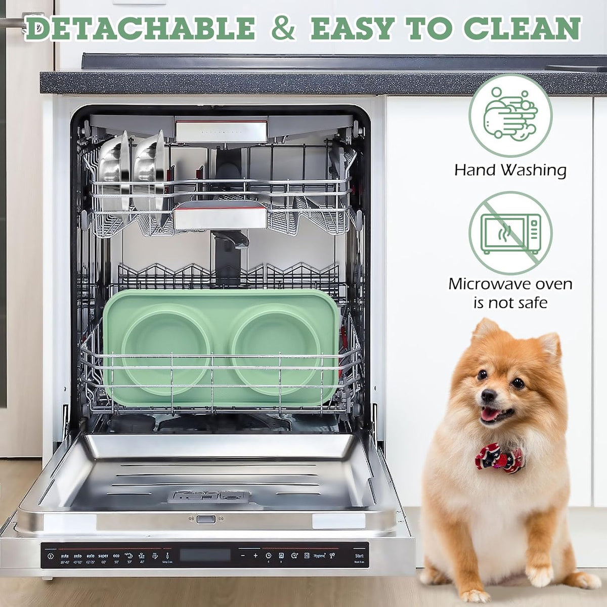 BNOSDM Double Dog Food Bowls Stainless Steel Dog Food and Water Bowls - Dark Green【Set of 1】 - image 3