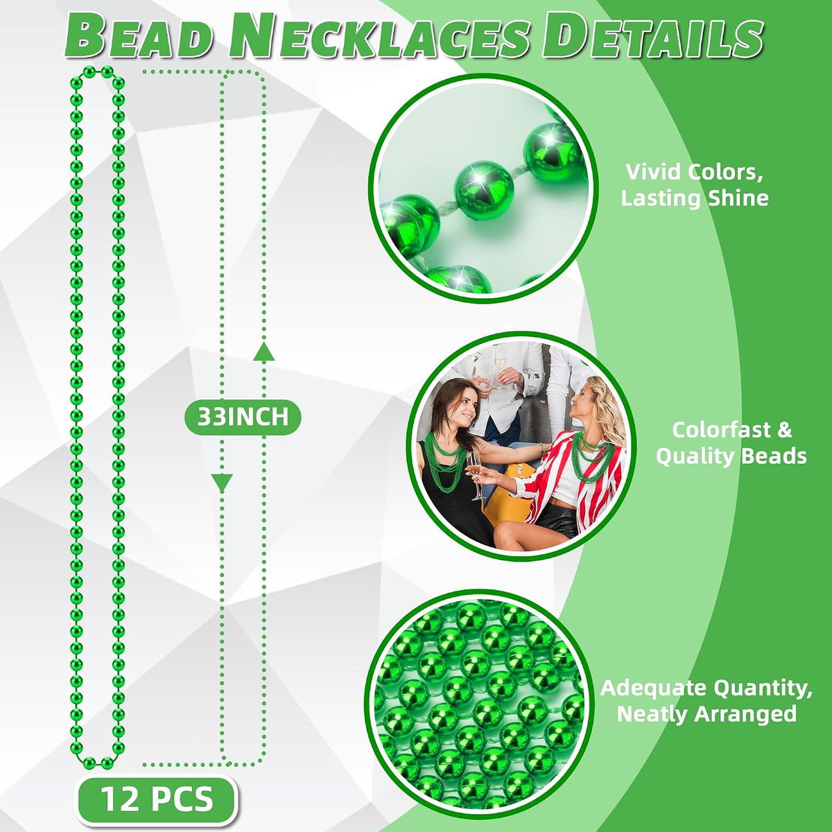 YAXINRUI 120 PCS St. Patricks Day Necklaces - Green / 12 Pcs - image 4