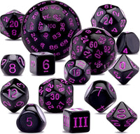AUSTOR 15 Pieces Complete Polyhedral Dice Set D3-D100 Game Dice Set – Fun for Kids & Family - Black & Purple