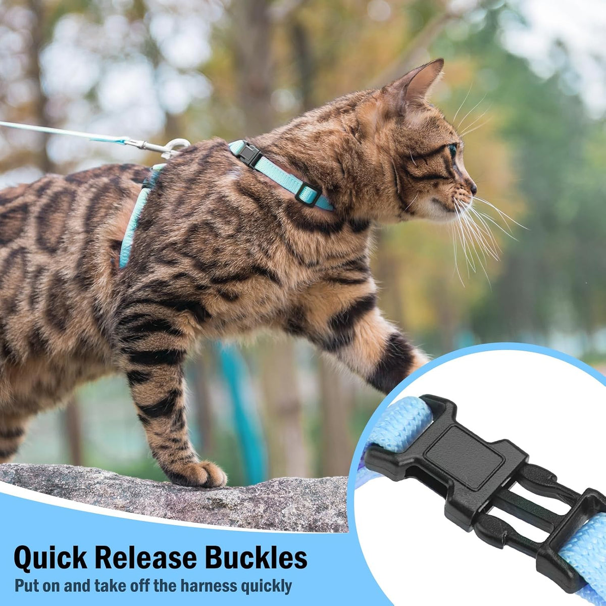 PUPTECK Adjustable Cat Harness and Leash Set Escape Proof Kitten - Small / Sky Blue - image 3
