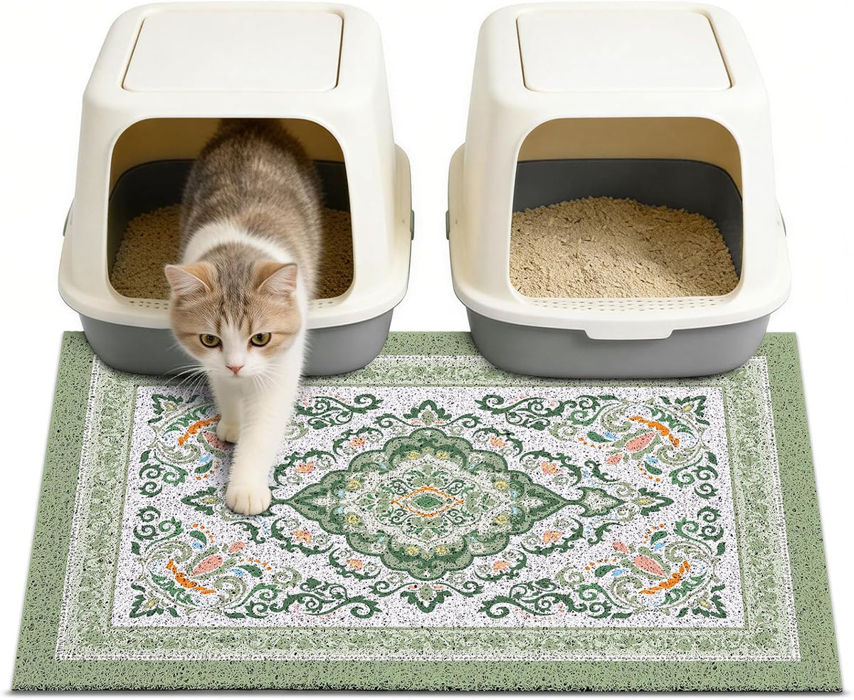 24"x15" Cat Litter Mat Non-Slip Washable Litter Box Mat – Daily Care for Cats - DarkSeaGreen / 33X22in