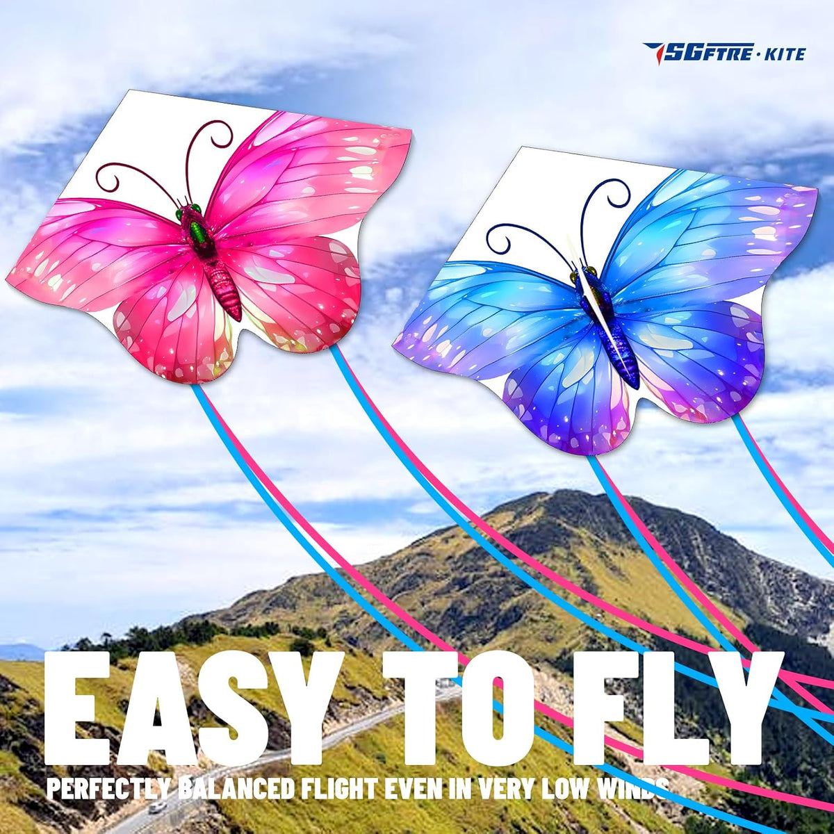 SGftre Colorful Butterfly Kite - Light Blue+Light Pink - image 2