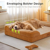 Extra Large Dog Bed, Orthopedic Dog Beds with Cooling Gel Memory Foam, Waterproof XL Pet Bed with Removable Washable Cover, 42" Pet Sofa Couch Dutch Velvet with Bone Toy, Brown