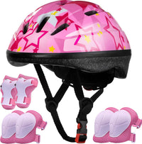 Lamsion Adjustable Kids Bike Helmet with Knee Elbow Wrist Pads - Pink