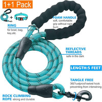 Heavy Duty Dog Leash - Comfortable Padded Handle, 5 ft Long - Dog Leashes for Small Medium Large Dogs (Leash+Collar S Neck 13.5"-16", Blue)