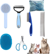 Cat Grooming Kit, 6-Piece Deshedding Brush Set, Pink – Essentials for Cats - Blue