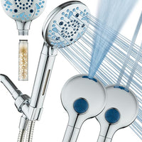 AquaCare High Pressure 10 Spray Mode Filtered Showerhead - Handheld Shower Head Filters Chlorine to Heal Dry Skin, Revive Hair - Dual Power Wash Cleans Tub, Tile, Pets - Hard Water Softener, Chrome