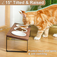 Sunhoo Raised Cat Food Water Bowl Elevated Tilted Kitty Dishes Set - Brown - image 3