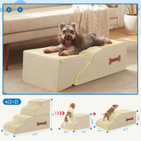 Dog Stairs 4 Steps for Small Dogs and Cats to Get on High Beds - Beige / 4.0 / 27.5"D x 15.7"W x 19"H - image 2