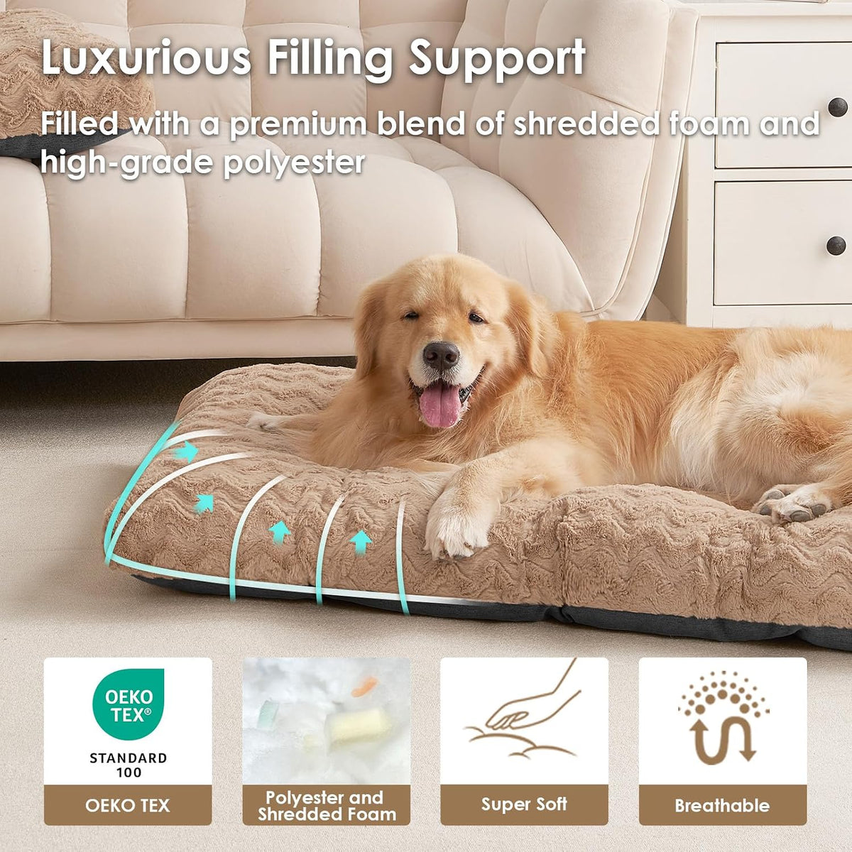 EHEYCIGA Washable XL Dog Beds Large Sized Dog - Camel / 44" x 32" x 4" - image 2