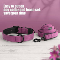 Didog Soft Padded Leather Dog Collar and Leash Set, Heavy Duty Dog Leash and Collar Set with Metal Buckle, Breathable Dog Collars with 4FT Leather Dog Leash for Small Medium Large Dogs, Purple, XL