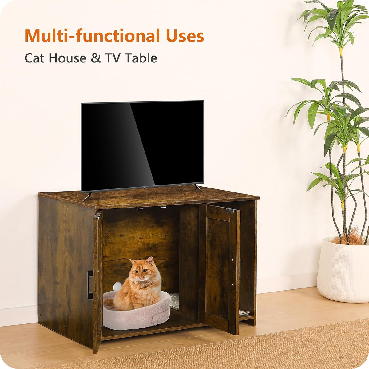 Cat Litter Box Enclosure, with Scratching Mat - Rustic Brown / 27.6"L x 18.2"W x 19.6"H - image 3