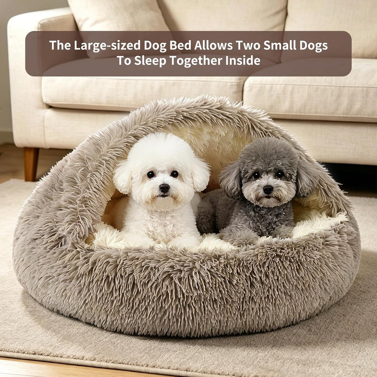 Hooded Donut Dog Bed – Essentials for Dogs - BeigeBrown / Medium 23.6'' - image 3