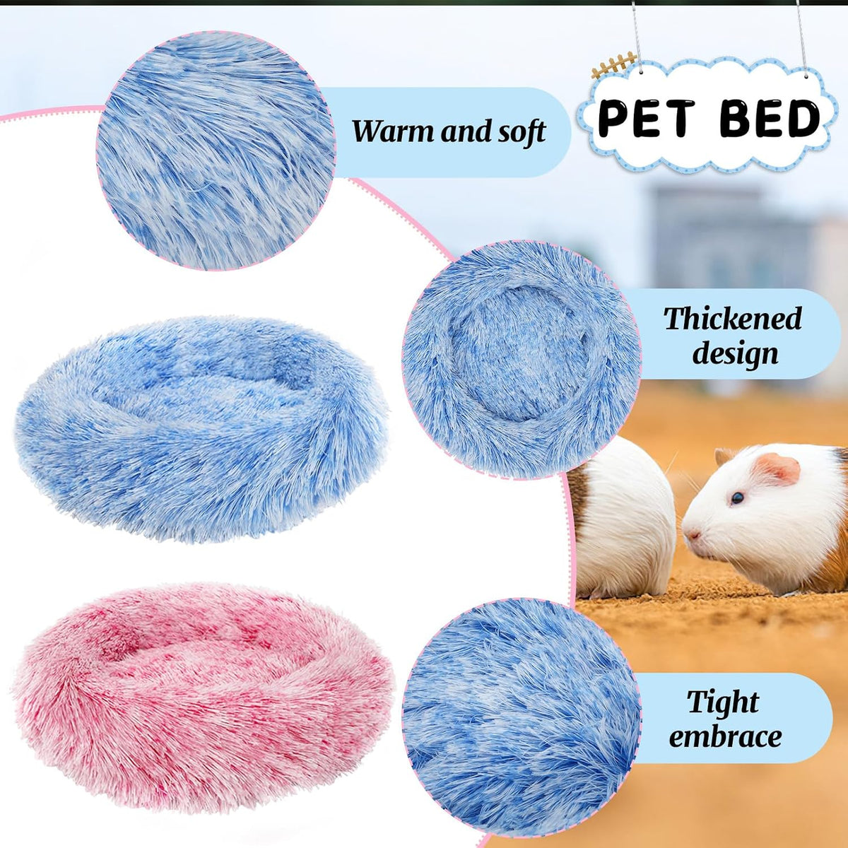 2 Pack Guinea Pig Beds Warm Winter Hamster Small Animal Bed – Daily Care for Small Pets - Pink and Blue - image 3