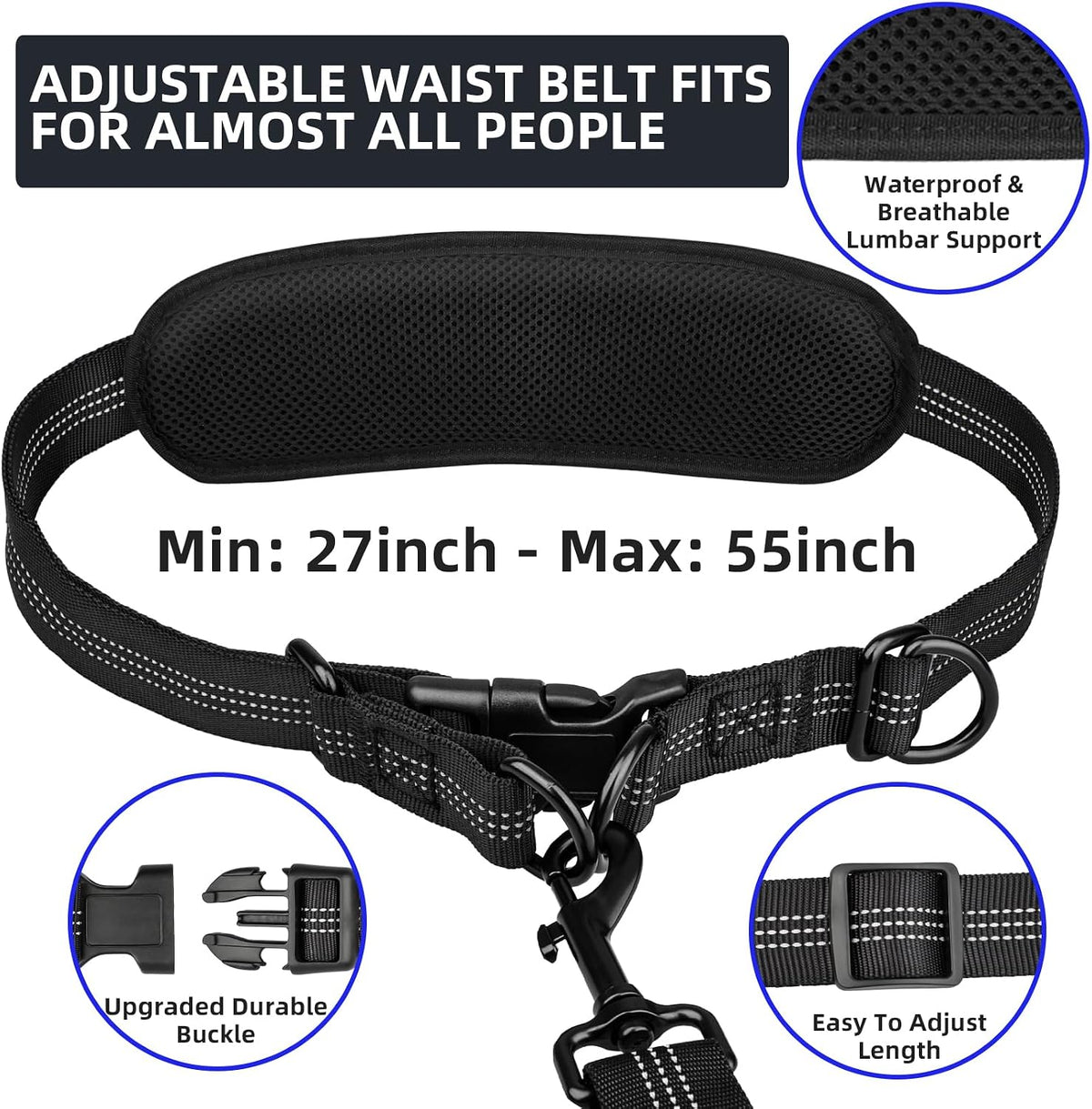 Uppetly Hands Free Double Dog Leash with Pouch - Black / Small - image 2