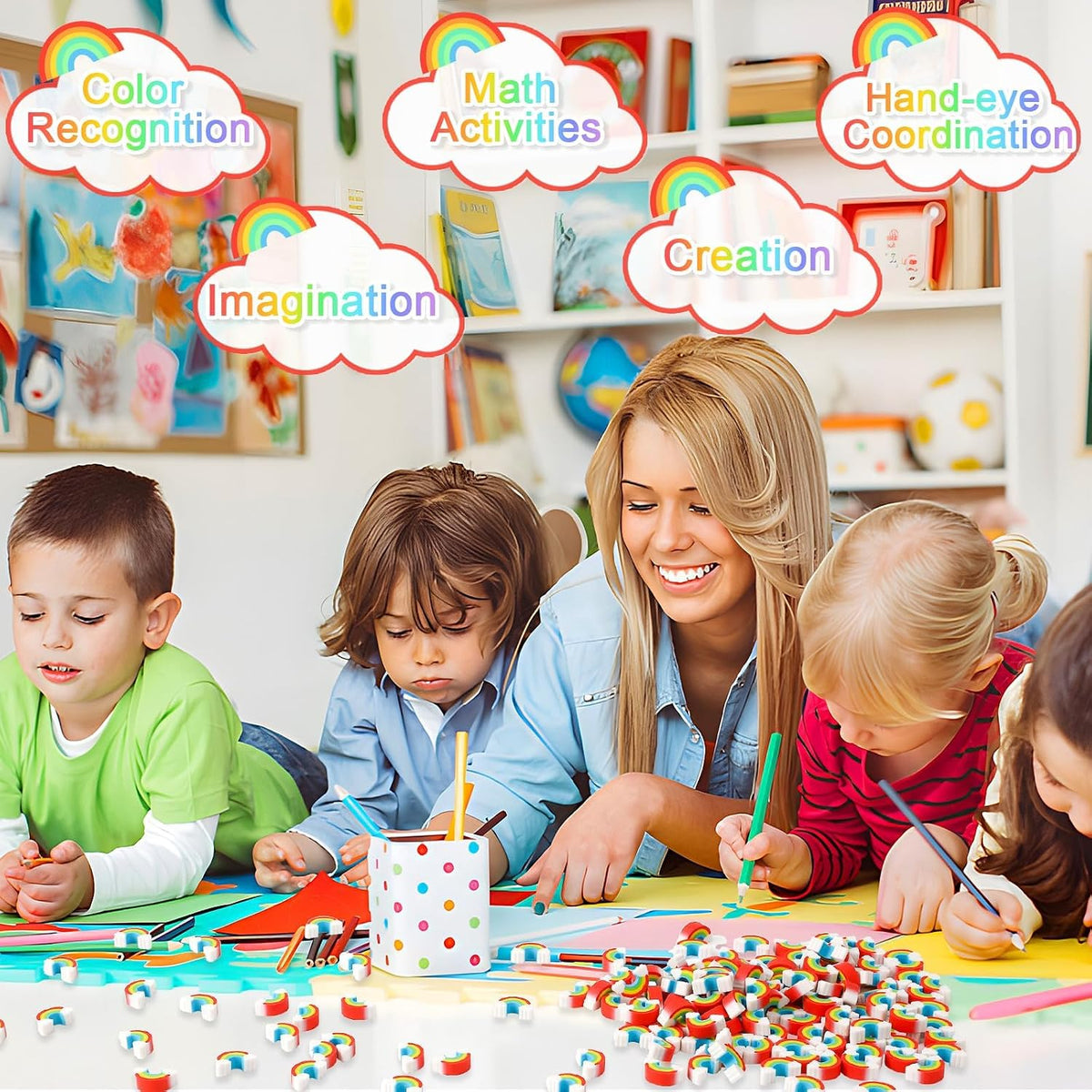 JUNEBRUSHS 150Pcs Fall Mini Erasers - Rainbow Style - image 4