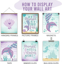 Hadley Designs 6 Mermaid Wall Decor – Reversible Magical Mermaid Wall Art for Nursery & Bathroom, Under the Sea Unframed Ocean-Themed Room Decor Prints for Girls' Bedroom