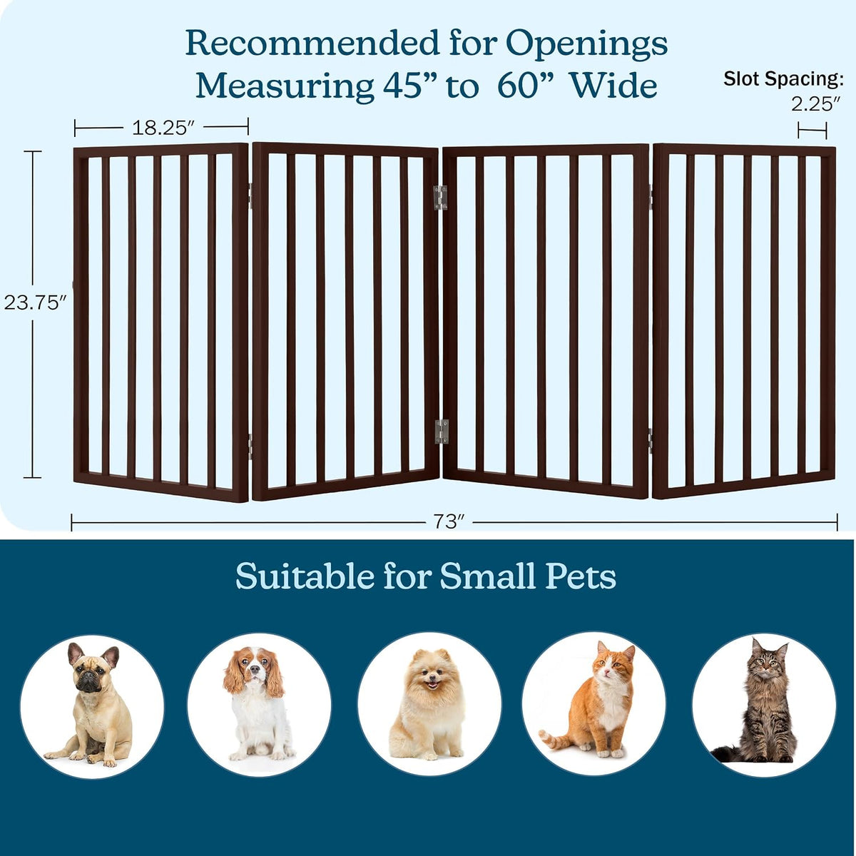 Pet Gate, 4-Panel Indoor Foldable Dog Fence for Stairs, Hallways - Brown / 4 Panel - image 3