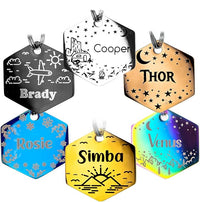 Personalized Dog Tag with 5 Lines of Custom Deep Engraved Durable Stainless Steel Pet ID Name Tag Designer Regular Size Hexagon