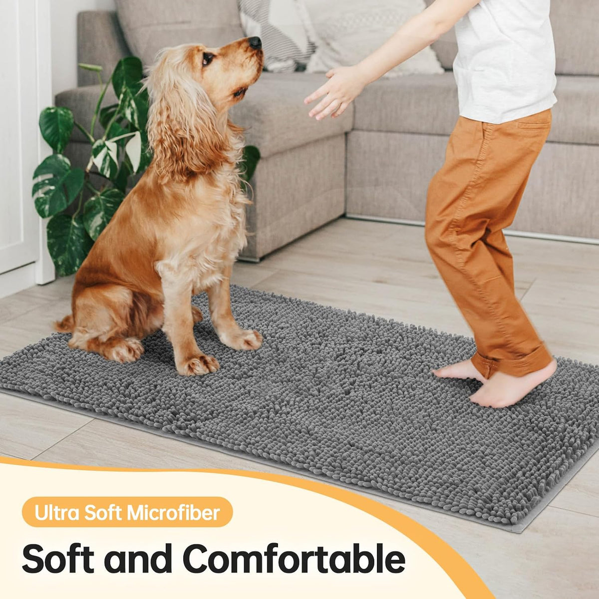 Absorbent Dog Door Mat for Muddy Paws - 48"L x 30"W x 1" Th / Light Grey - image 3