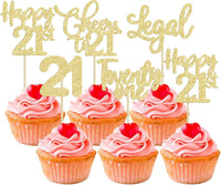 30 Pack Happy 80th Birthday Cupcake Toppers Gold Glitter Eighty - 21st / Gold