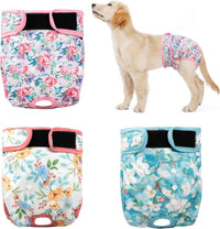 Reusable Dog Diapers Female Washable 3 Pack S Flowers for Heat – Essentials for Dogs - Flowers / S(Newborn-11.5"Waist) / 3