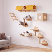 Cat Wall Shelves, 9-in-1 Wood Cat Wall Furniture Set, Burlywood – Essentials for Cats - Burlywood / 12-in-1 - image 3