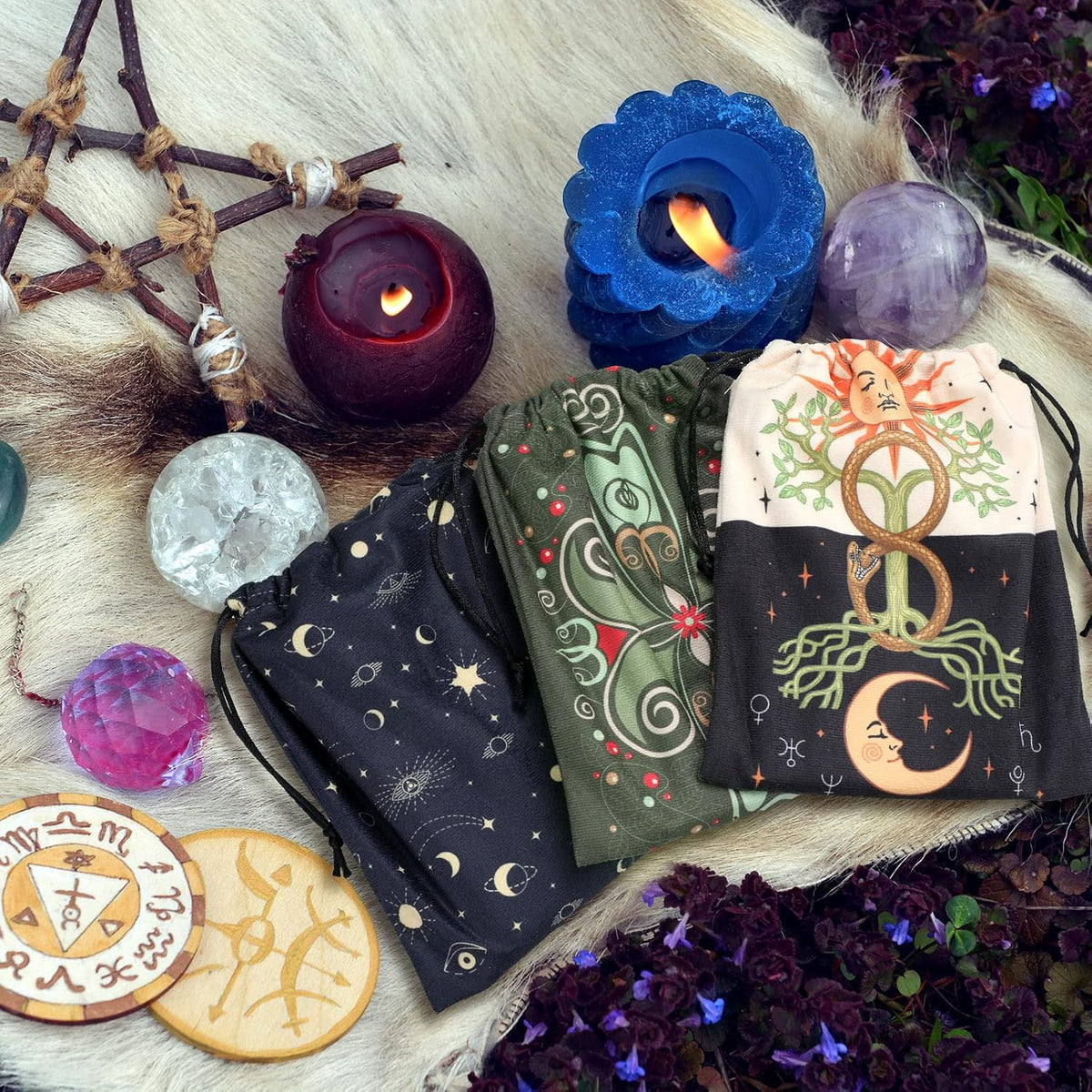 Shappy 6 Pcs Velvet Drawstring Pouches for Tarot Cards Dice - Classic Style - image 3