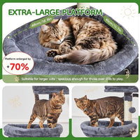 Taoqimiao MS042G Cat Tree,66-inch Large Cat Tower with Scratching Posts, Luxurious Large Platform for Big Cats with Soft Hammock, Adjustable Basket, Deluxe Cat Cando, Top Perch Smoke Gray