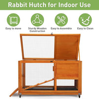 COZIWOW Fashionable Wood 36Inches Rabbit Hutch Indoor with Wheels Bunny Cage Outdoor Fashion Rabbit Cage with Clean Tray, Openable Roof, Anti-Slip Ramp for Small Bunny Rabbit (Orange)