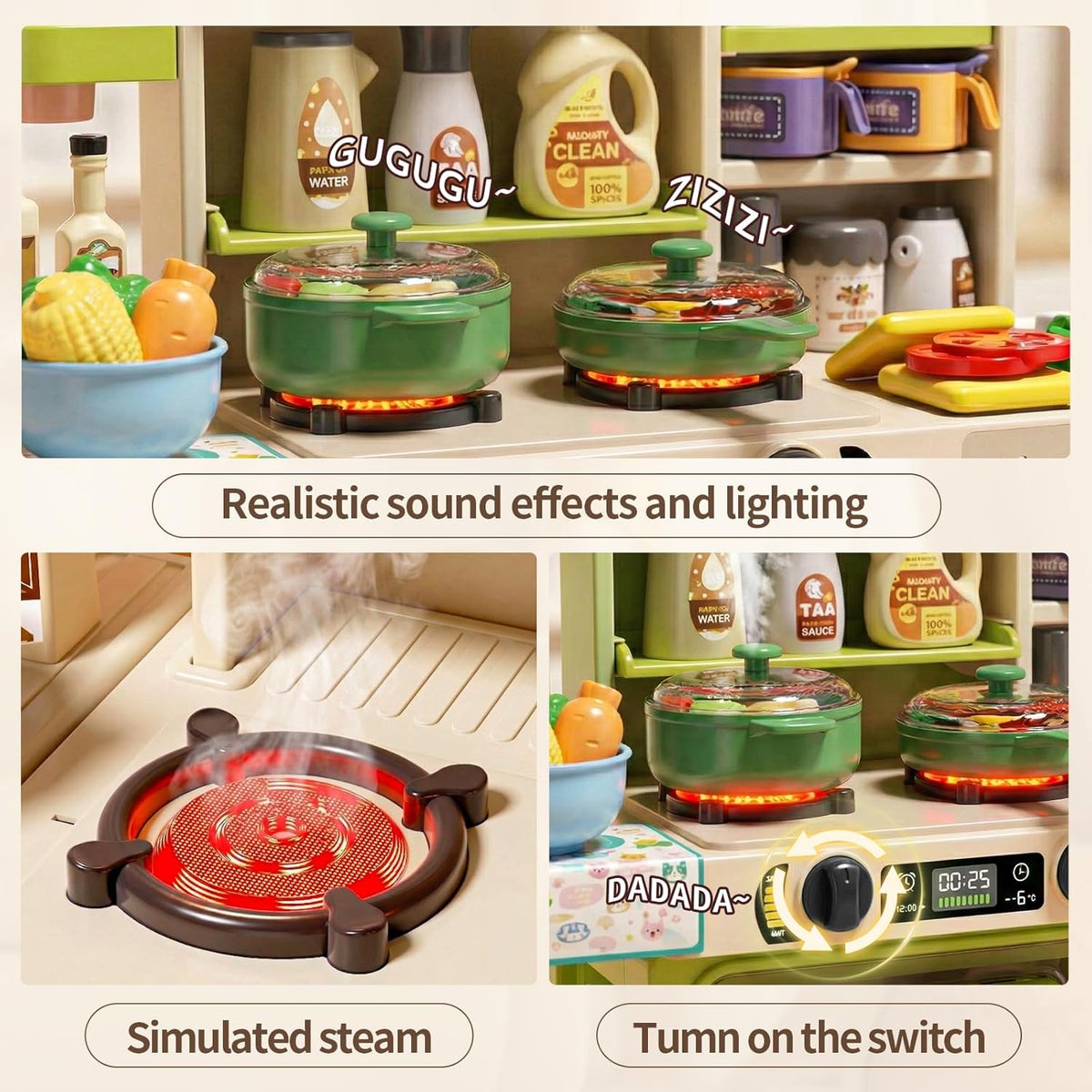 33.8IN Kids Kitchen Playset with Sound & Light - Green - image 4