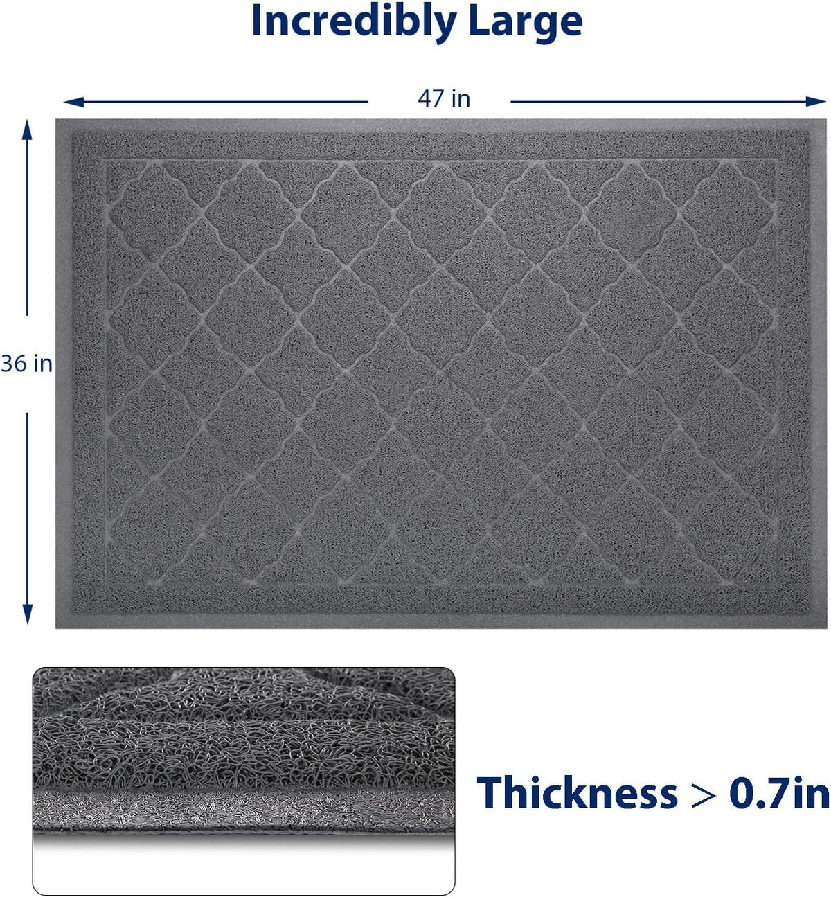 Cat Litter Box Mat, Kitty Premium PVC Pad, Durable Trapping Rug - #03 Grey / Medallion/47 x 36 Inch - image 2
