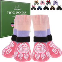 Anti Slip Dog Socks to Prevent Licking Paws with Grippers Black – Essentials for Dogs - Pink Purple / X-Small