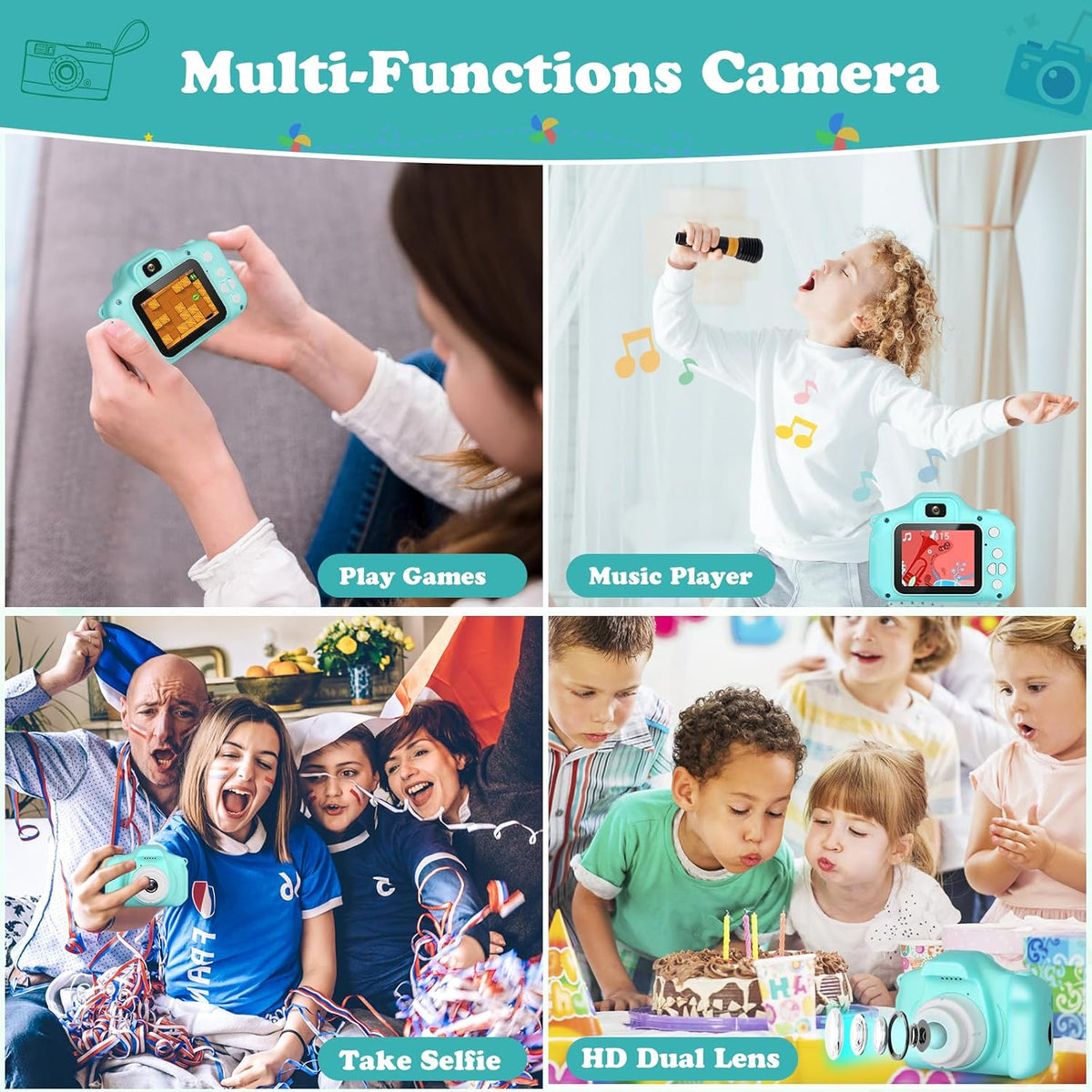 Zeacool Kids Camera, HD Digital Video Camera - Green - image 3