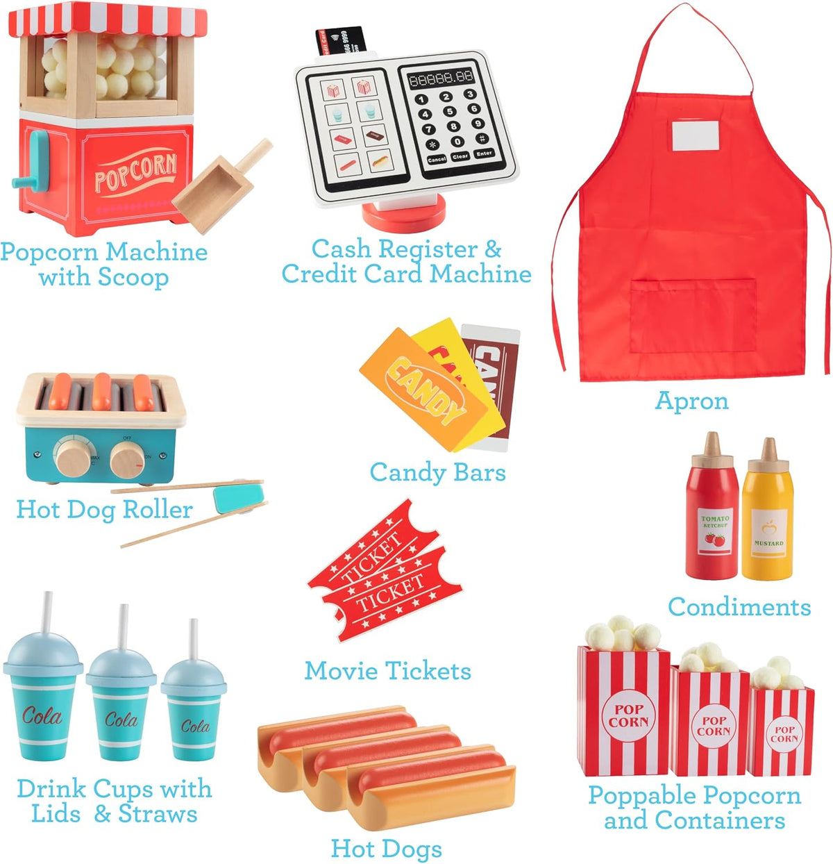 Svan wooden movie theatre snack bar playset with popcorn machine, hot dog roller and sodas - view 2