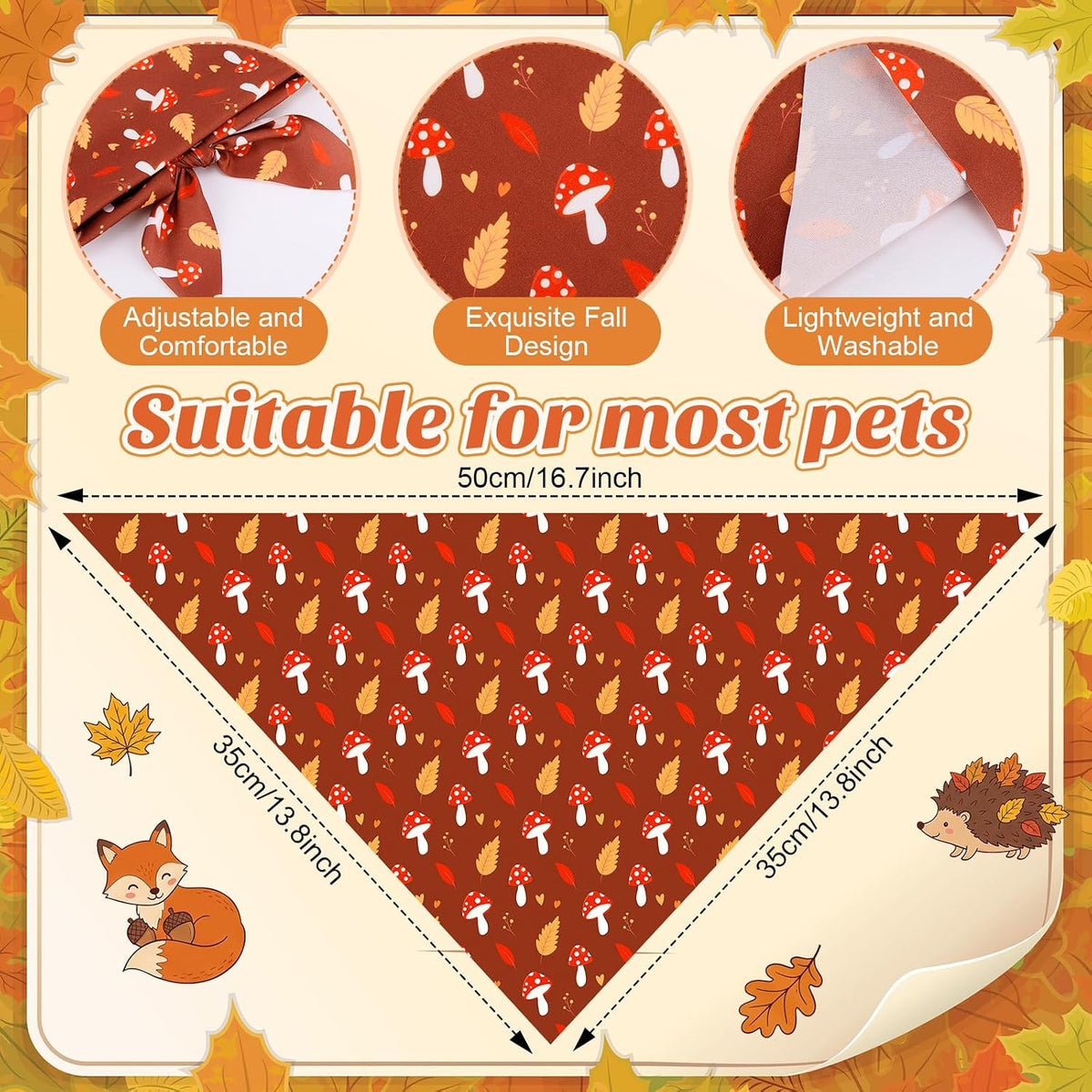 Abbylike 100 Pcs Fall Thanksgiving Dog Bandanas Bulk - Woodland Autumn / 19.7 x 13.8 x 13.8 Inch - image 3