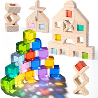 Woodtoe 24 PCS Rainbow Blocks Set - 47 PCS Rainbow Blocks Set