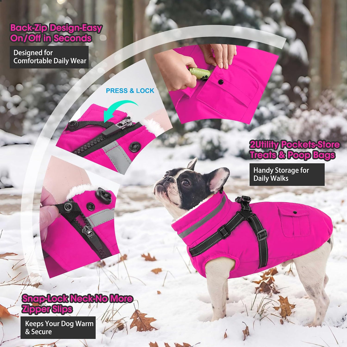 Dogcheer Dog Coat with Harness - Pink / Large(Chest:24.8"Back:16.9" Neck:17.7") - image 4