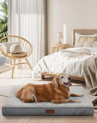 OhGeni Orthopedic Waterproof & Machine Washable Dog Bed for Medium Large Pets, Cat Mat with 25D Egg Crate Foam, Non-Slip Bottom & Removable Cover, Invisible Zipper, 44 Inches(Gray)