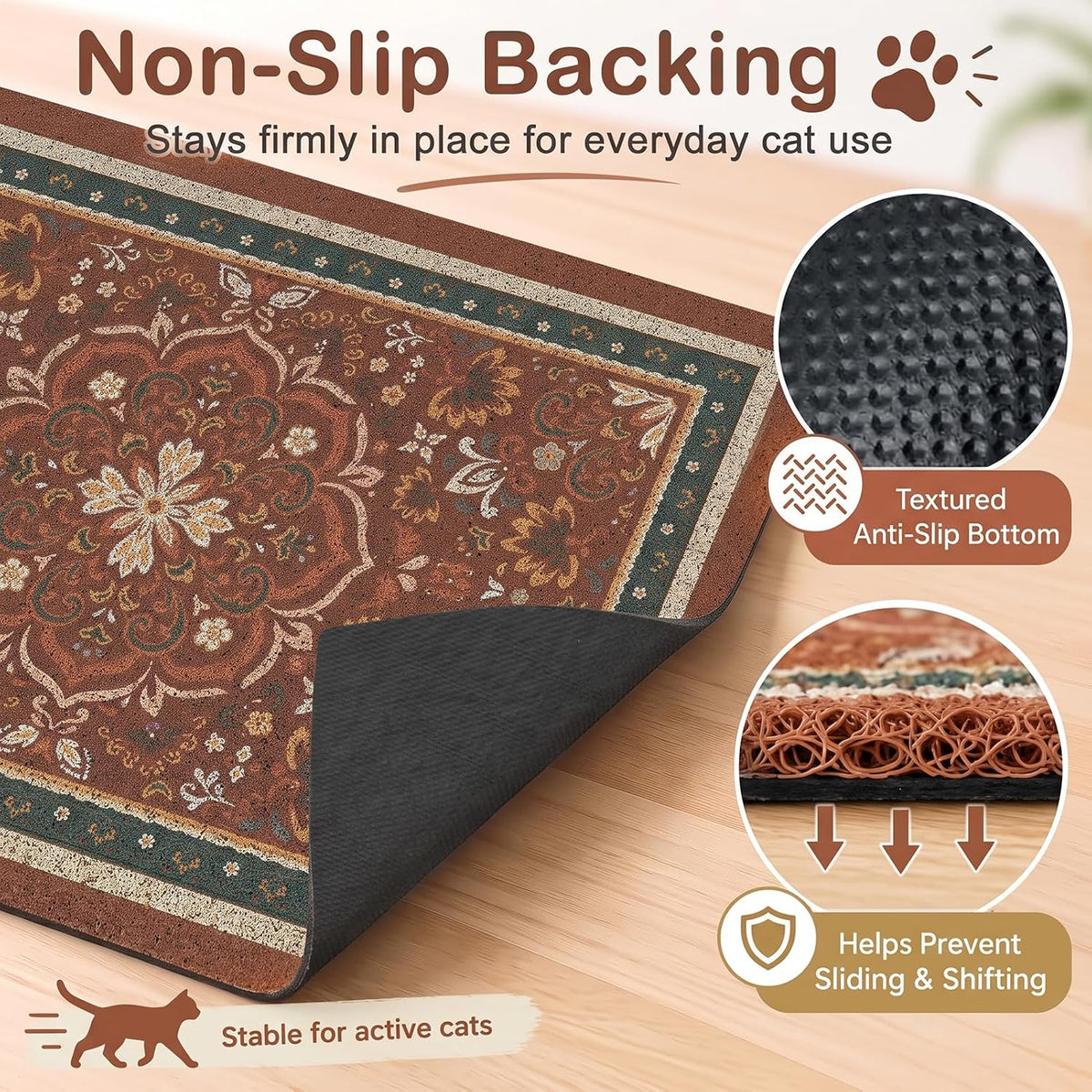 24"x15" Cat Litter Mat Non-Slip Washable Litter Box Mat – Daily Care for Cats - Red / 33X22in - image 3