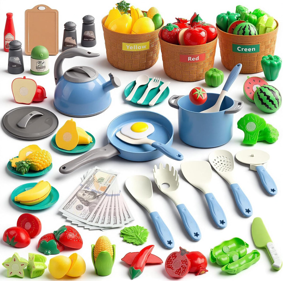 35Pcs Kids Kitchen Toy Accessories - Blue / 90Pcs