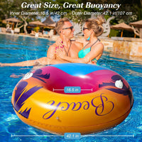 HeySplash Pool Floats, Inflatable Pool Floaties for Adults – Fun for Kids & Family - N-Orange Purple Beach - image 2