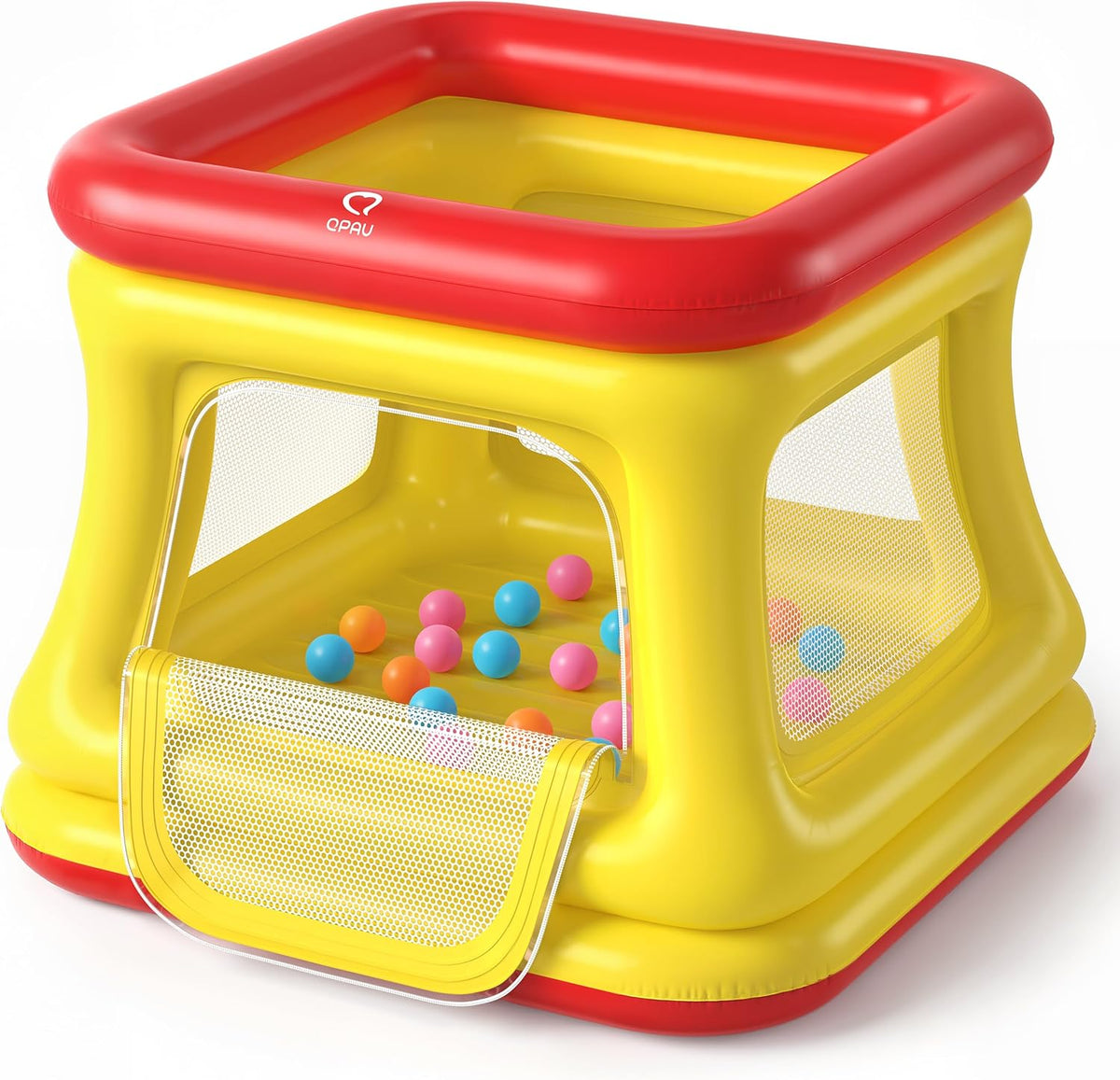 QPAU 3-in-1 Inflatable Bounce House with Pump for Toddlers 1-3 – Fun for Kids & Family - Red & Yellow