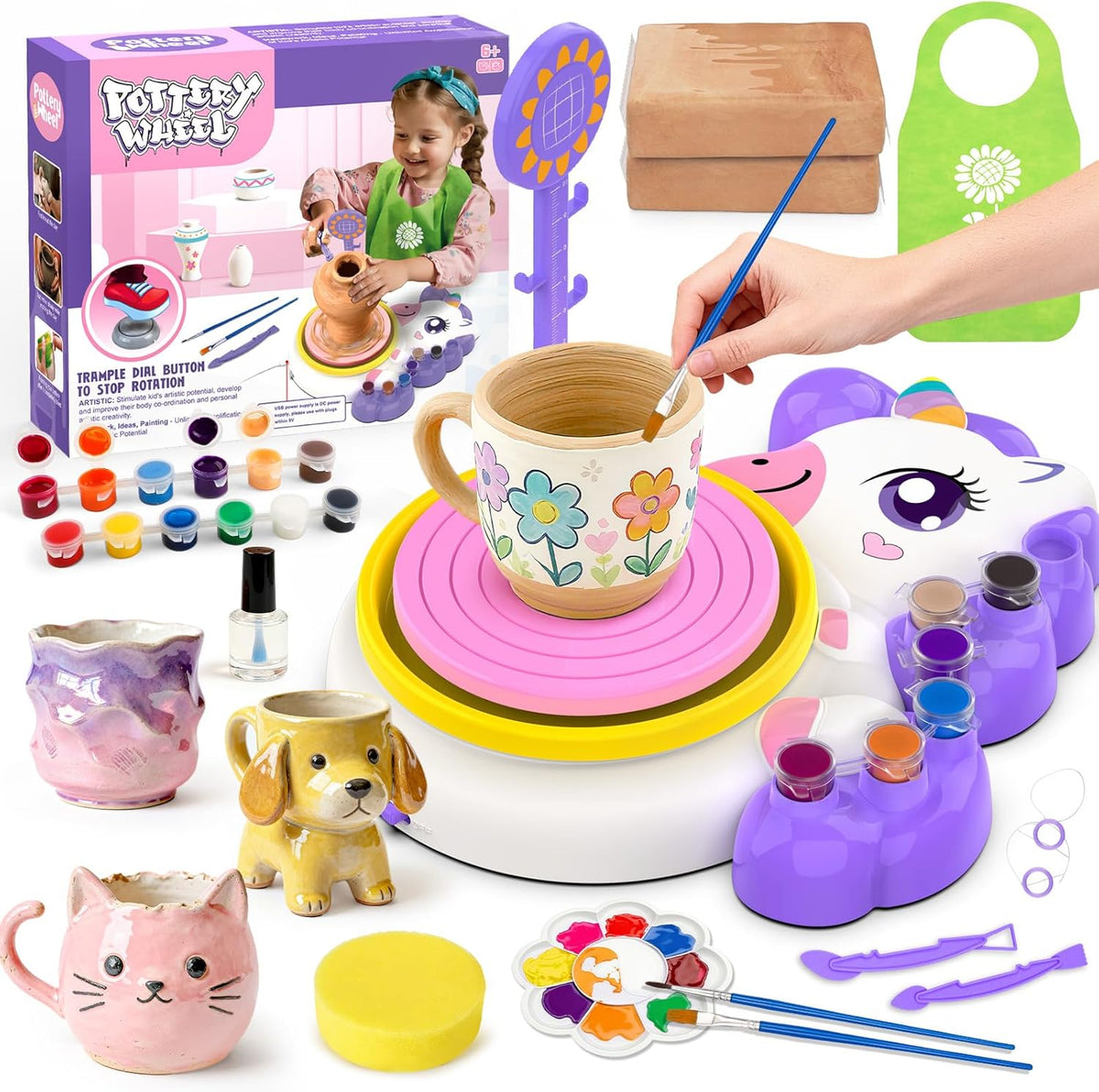 Pottery Wheel for Kids, Unicorn Craft Kit Arts and Crafts for Kid Ages 6-12 – Fun for Kids & Family - purple