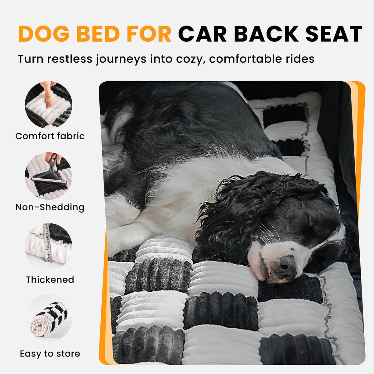 Backseat Dog Bed Mat for Car, Non-Slip Dog Bed for Car Back Seat – Essentials for Dogs - Black/White / 51.1"L x 23.6"W x 1.5"Th - image 2